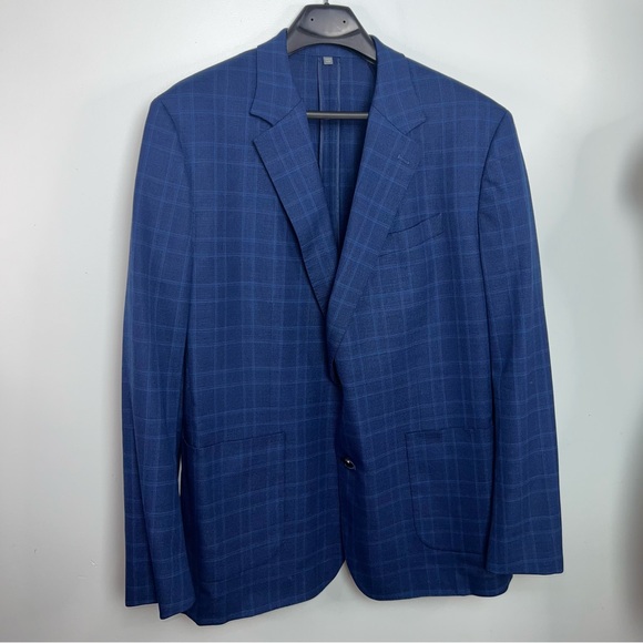 Bonobos Lanificio Comero Flex Blue Windowpane Sport Coat Blazer 52R Wool Stretch